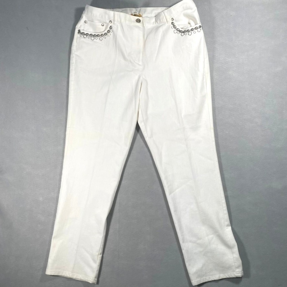NWT Ruby Rd Eye Candy White Studded Embellished Denim Jeans 16 Beach Glam Resort